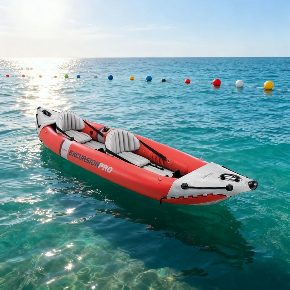 TREKKA 2-Person Inflatable Kayak Comfortable Adjustable Seats Inflatable Floor Smooth Control with Removable Fin - Image 2