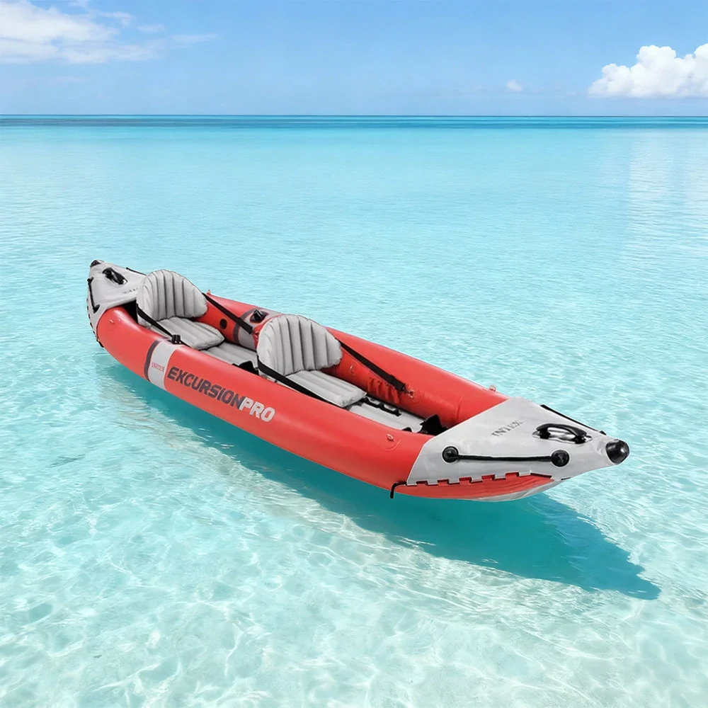 TREKKA 2-Person Inflatable Kayak Comfortable Adjustable Seats Inflatable Floor Smooth Control with Removable Fin - Image 4