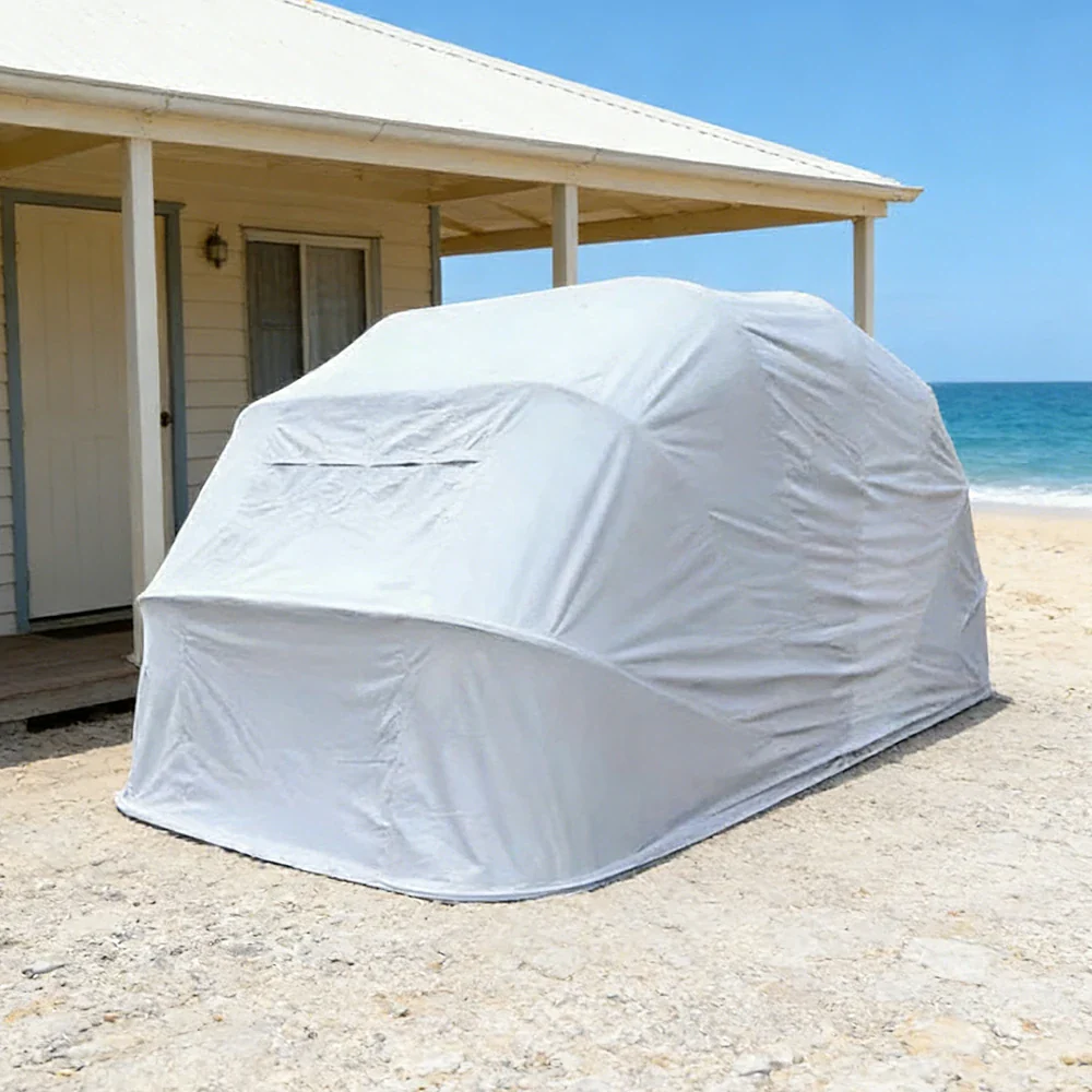 TREKKA Upgraded Galvanized Car Canopy 5.7/6m Portable Cover with Reinforced Steel Frame, Waterproof & UV-Resistant Fabric, Wind-Stable Structure - Grey - Image 4