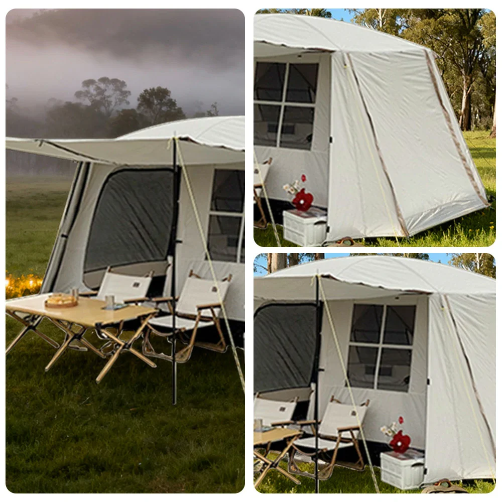 TREKKA Villa-Style Camping Tent with Grid Windows Spacious Design, Sun Protection, Ideal for Family Camping - Cream White - Image 3