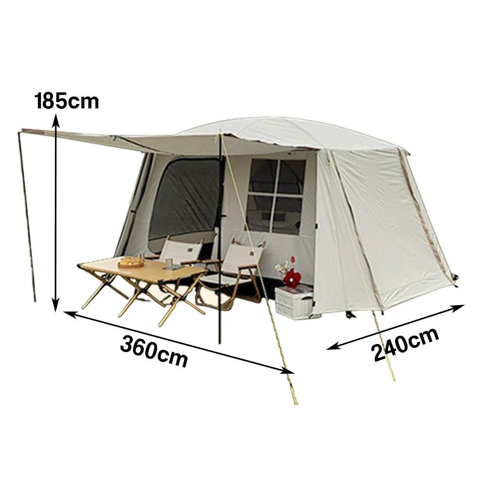 TREKKA Villa-Style Camping Tent with Grid Windows Spacious Design, Sun Protection, Ideal for Family Camping - Cream White - Image 5