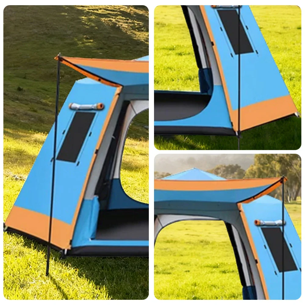 TREKKA Auto-Open Camping Tent with Full Aluminum Poles - Stable Structure, Dual Doors & Four Windows, Spacious 4-6 Person Shelter - Blue - Image 3