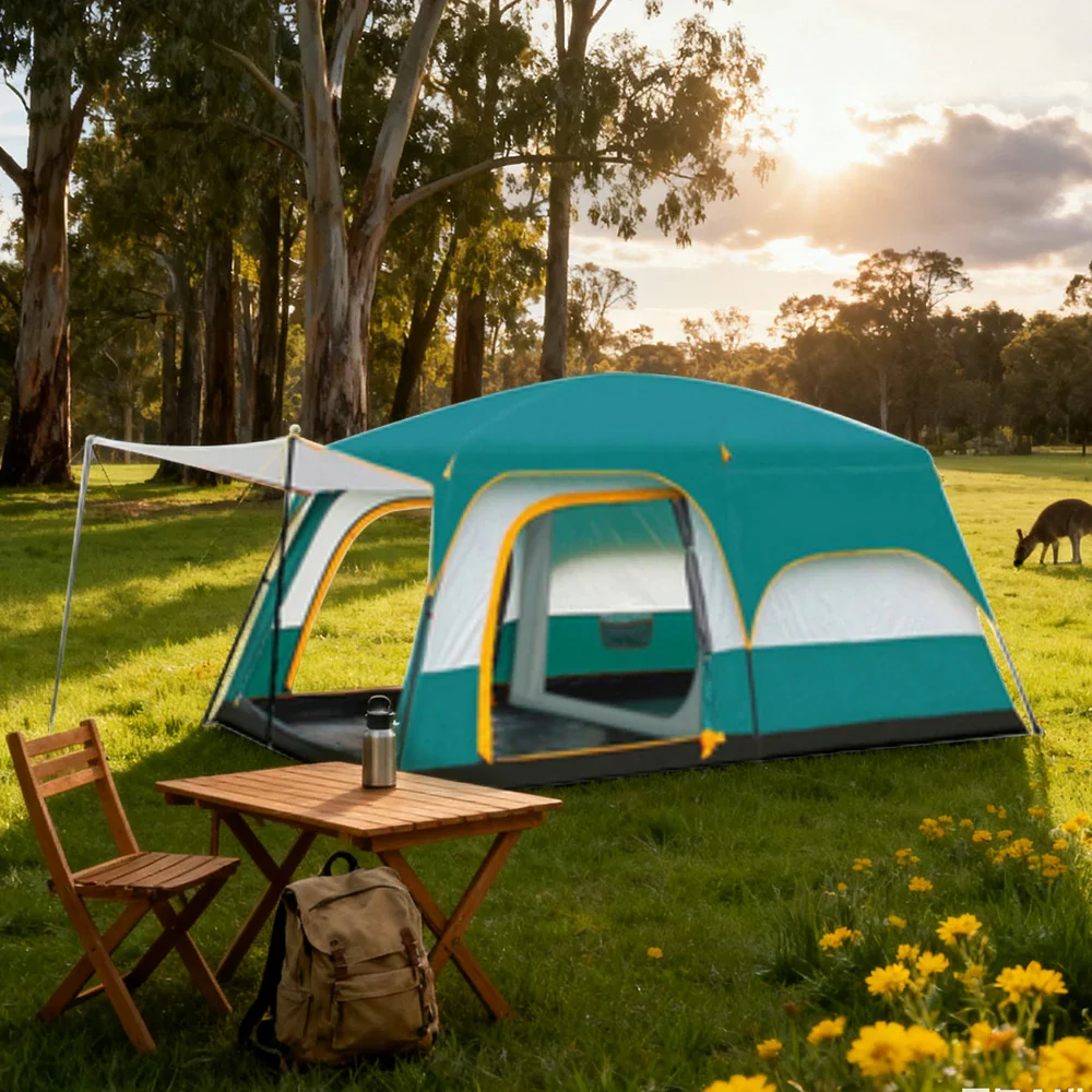 TREKKA Family Camping Tent for 2-6 People with Living Area - Double-Room Layout, Ventilated Design, Comfortable Outdoor Shelter - Green - Image 2