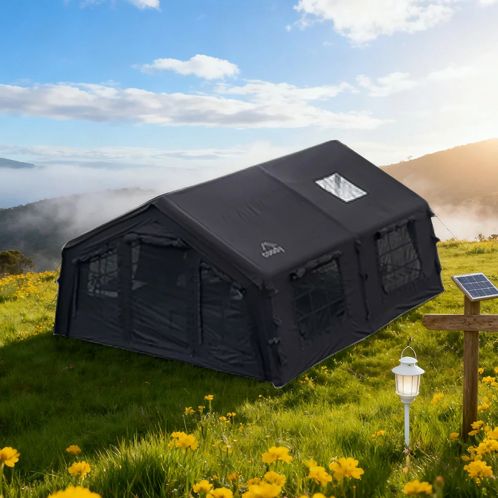 TREKKA 17.2 Square Meter Pro Camping Tent - Upgraded Poly-Cotton Fabric, Large Panoramic Windows, Spacious Interior, All-Season Outdoor Shelter - Black - Image 4