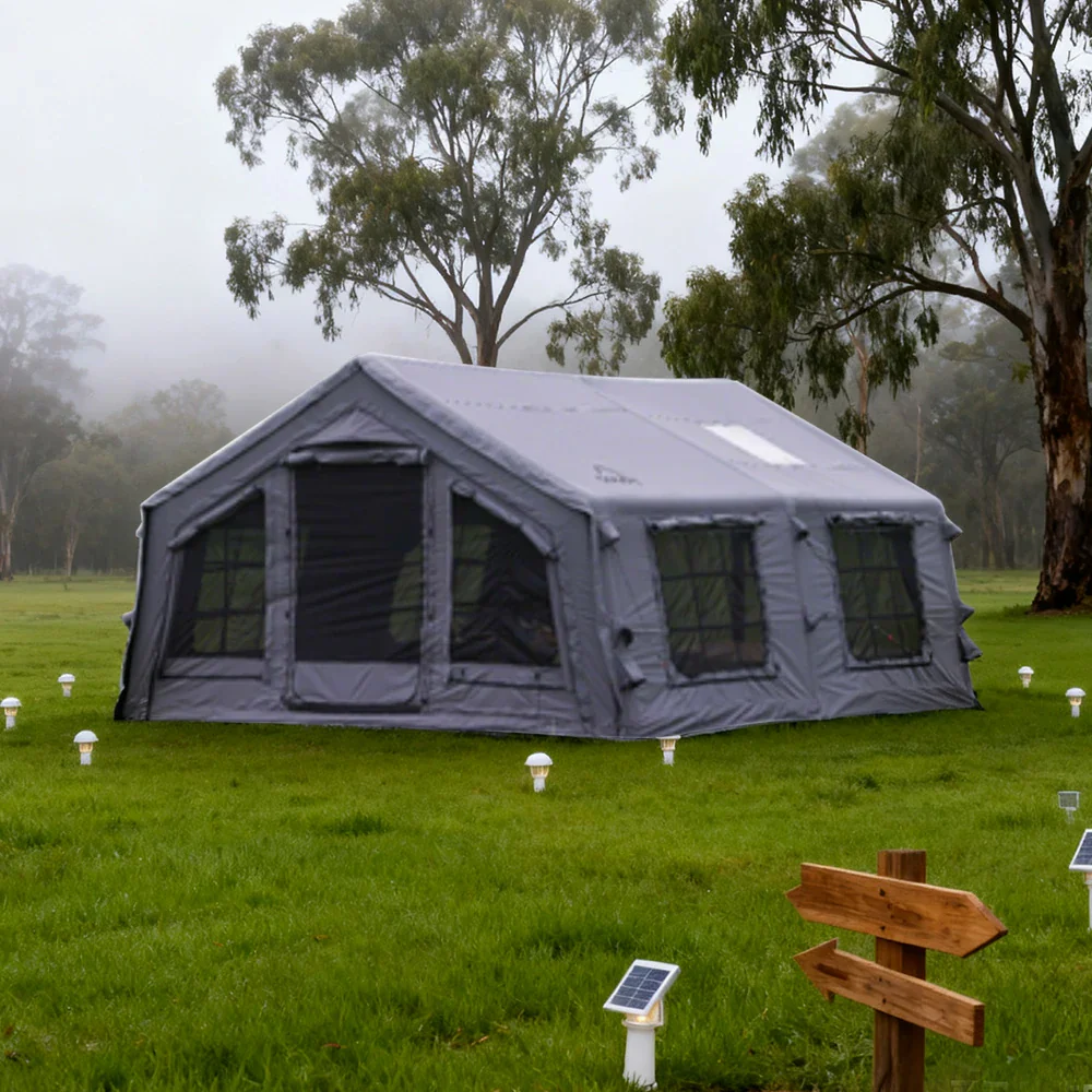 TREKKA 17.2 Square Meter Pro Camping Tent - Upgraded Poly-Cotton Fabric, Large Panoramic Windows, Spacious Interior, All-Season Outdoor Shelter - Grey - Image 2