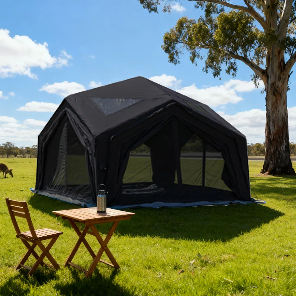 TREKKA 13 Square Meter Hub Station Camping Tent - Multi-Side Expandable Design, Panoramic Mesh Windows, Spacious All-Season Shelter - Black - Image 2