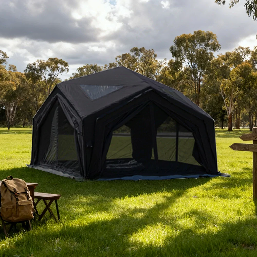 TREKKA 13 Square Meter Hub Station Camping Tent - Multi-Side Expandable Design, Panoramic Mesh Windows, Spacious All-Season Shelter - Black - Image 3
