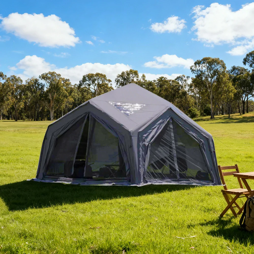 TREKKA 13 Square Meter Hub Station Camping Tent - Multi-Side Expandable Design, Panoramic Mesh Windows, Spacious All-Season Shelter - Grey - Image 4