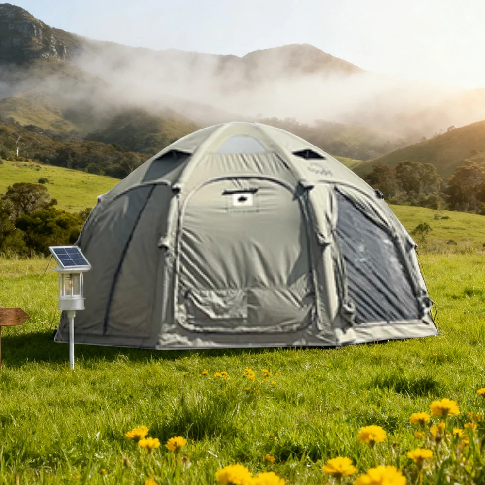 TREKKA Dome Camping Tent - Durable Weather-Resistant Fabric, Panoramic Ventilation Windows, Easy Inflatable Setup, Includes Rolling Carry Bag - Army Green - Image 4