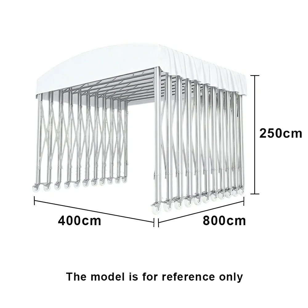 TREKKA Outdoor Retractable Canopy Tent - 5/7/8m Heavy-Duty Telescopic Frame with Lockable Wheels, Waterproof & UV-Resistant Fabric, Space-Saving Design - White - Image 7