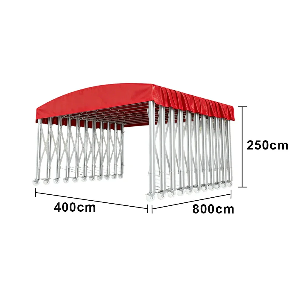 TREKKA Outdoor Retractable Canopy Tent - 5/7/8m Heavy-Duty Telescopic Frame with Lockable Wheels, Waterproof & UV-Resistant Fabric, Space-Saving Design - Red - Image 7