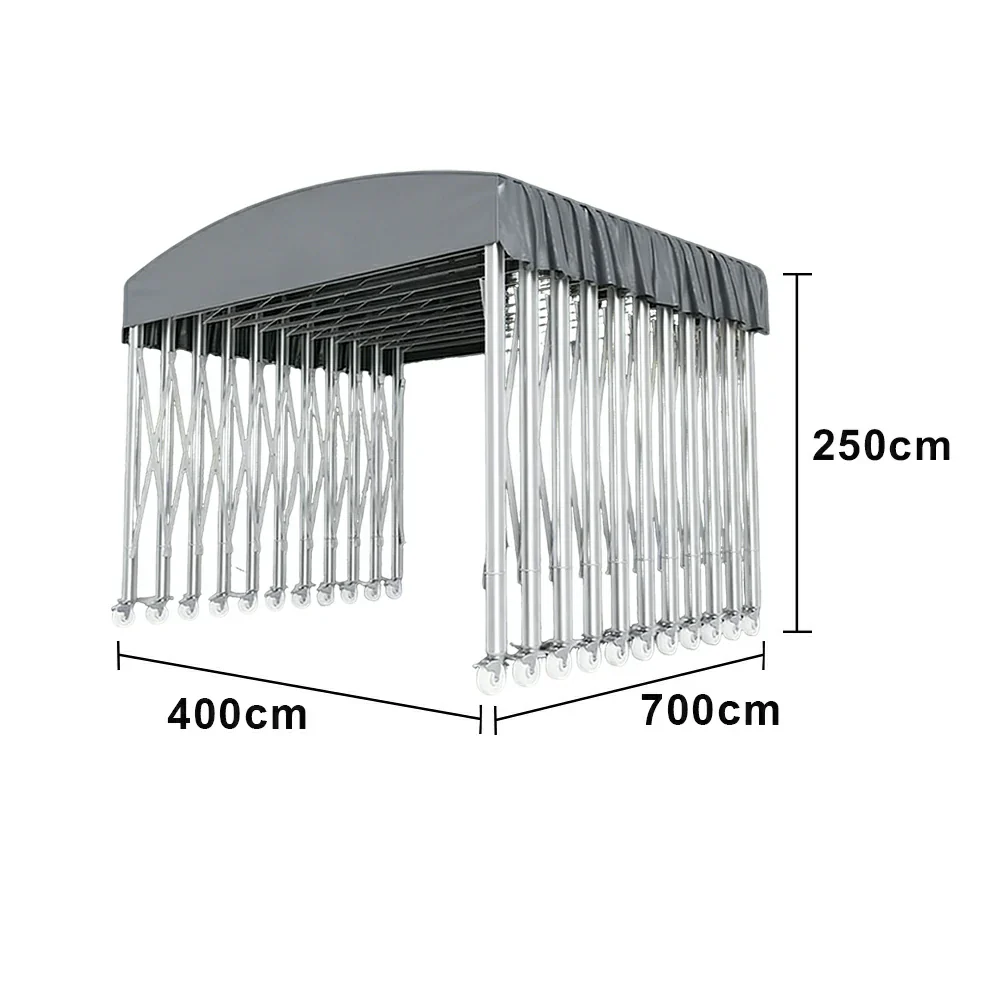 TREKKA Outdoor Retractable Canopy Tent - 5/7/8m Heavy-Duty Telescopic Frame with Lockable Wheels, Waterproof & UV-Resistant Fabric, Space-Saving Design - Grey - Image 6