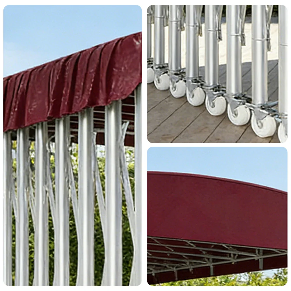 TREKKA Outdoor Retractable Canopy Tent - 5/7/8m Heavy-Duty Telescopic Frame with Lockable Wheels, Waterproof & UV-Resistant Fabric, Space-Saving Design - Wine Red - Image 3