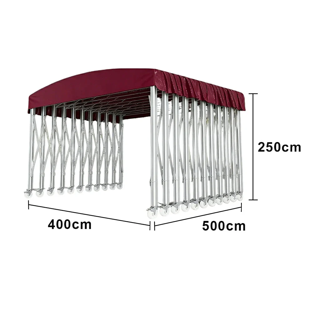 TREKKA Outdoor Retractable Canopy Tent - 5/7/8m Heavy-Duty Telescopic Frame with Lockable Wheels, Waterproof & UV-Resistant Fabric, Space-Saving Design - Wine Red - Image 5