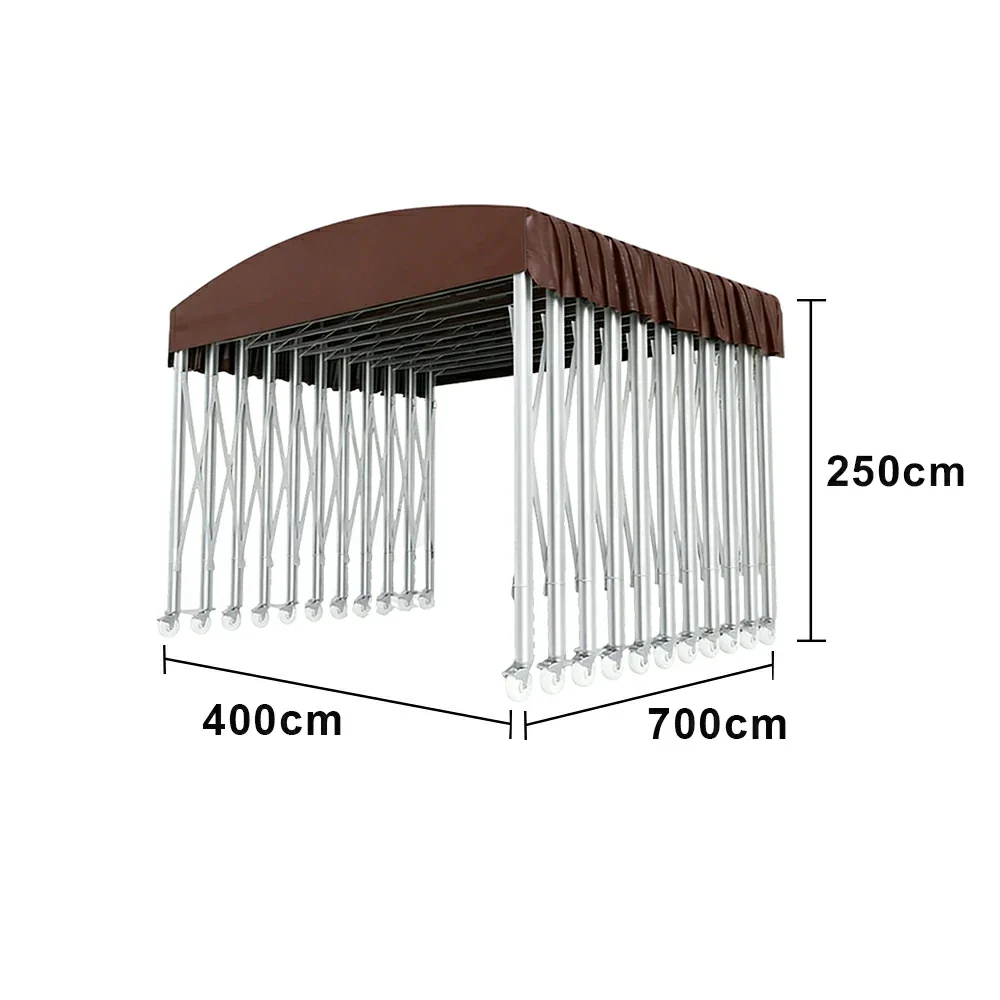 TREKKA Outdoor Retractable Canopy Tent - 5/7/8m Heavy-Duty Telescopic Frame with Lockable Wheels, Waterproof & UV-Resistant Fabric, Space-Saving Design - Coffee - Image 6