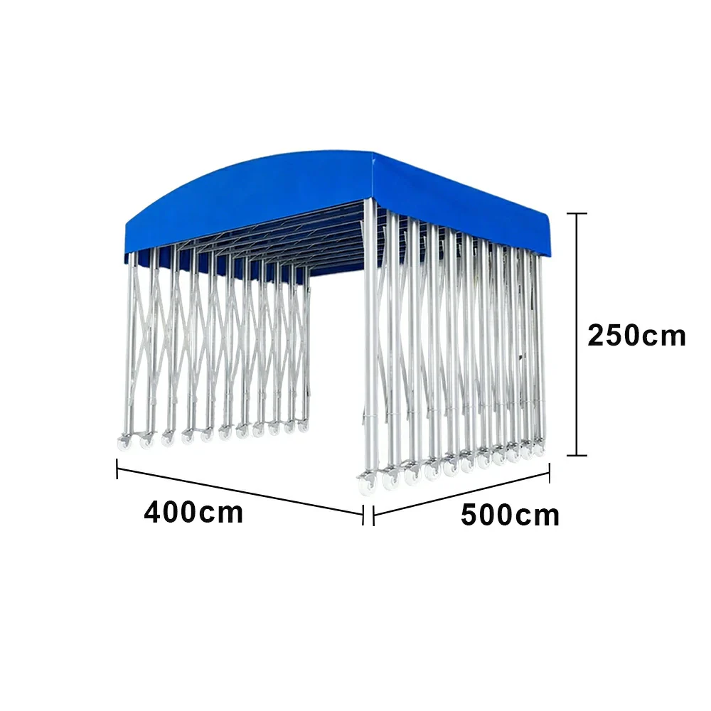 TREKKA Outdoor Retractable Canopy Tent - 5/7/8m Heavy-Duty Telescopic Frame with Lockable Wheels, Waterproof & UV-Resistant Fabric, Space-Saving Design - Blue - Image 5