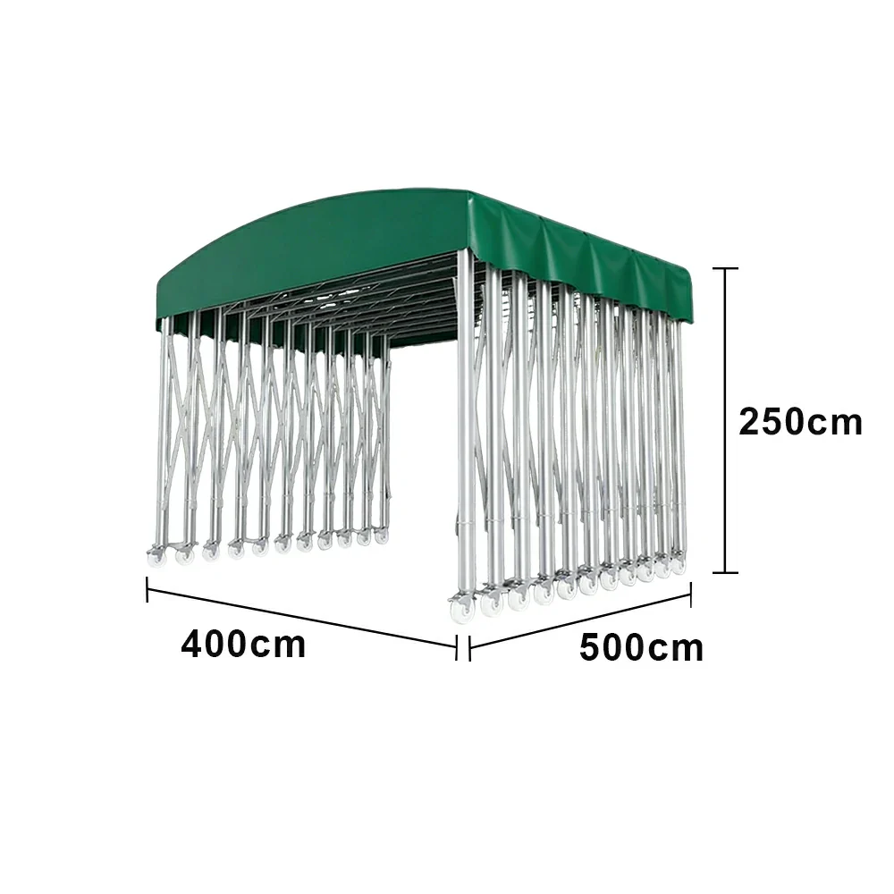 TREKKA Outdoor Retractable Canopy Tent - 5/7/8m Heavy-Duty Telescopic Frame with Lockable Wheels, Waterproof & UV-Resistant Fabric, Space-Saving Design - Green - Image 5