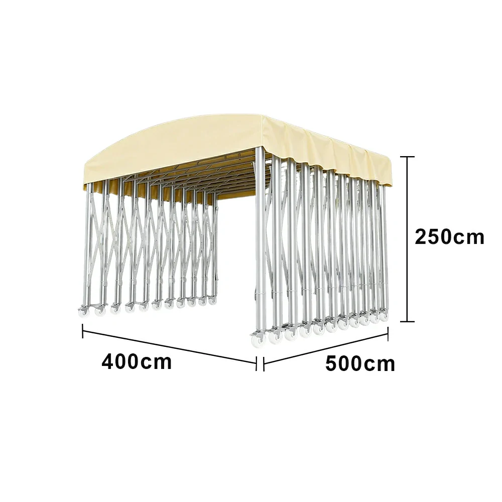TREKKA Outdoor Retractable Canopy Tent - 5/7/8m Heavy-Duty Telescopic Frame with Lockable Wheels, Waterproof & UV-Resistant Fabric, Space-Saving Design - Beige - Image 5