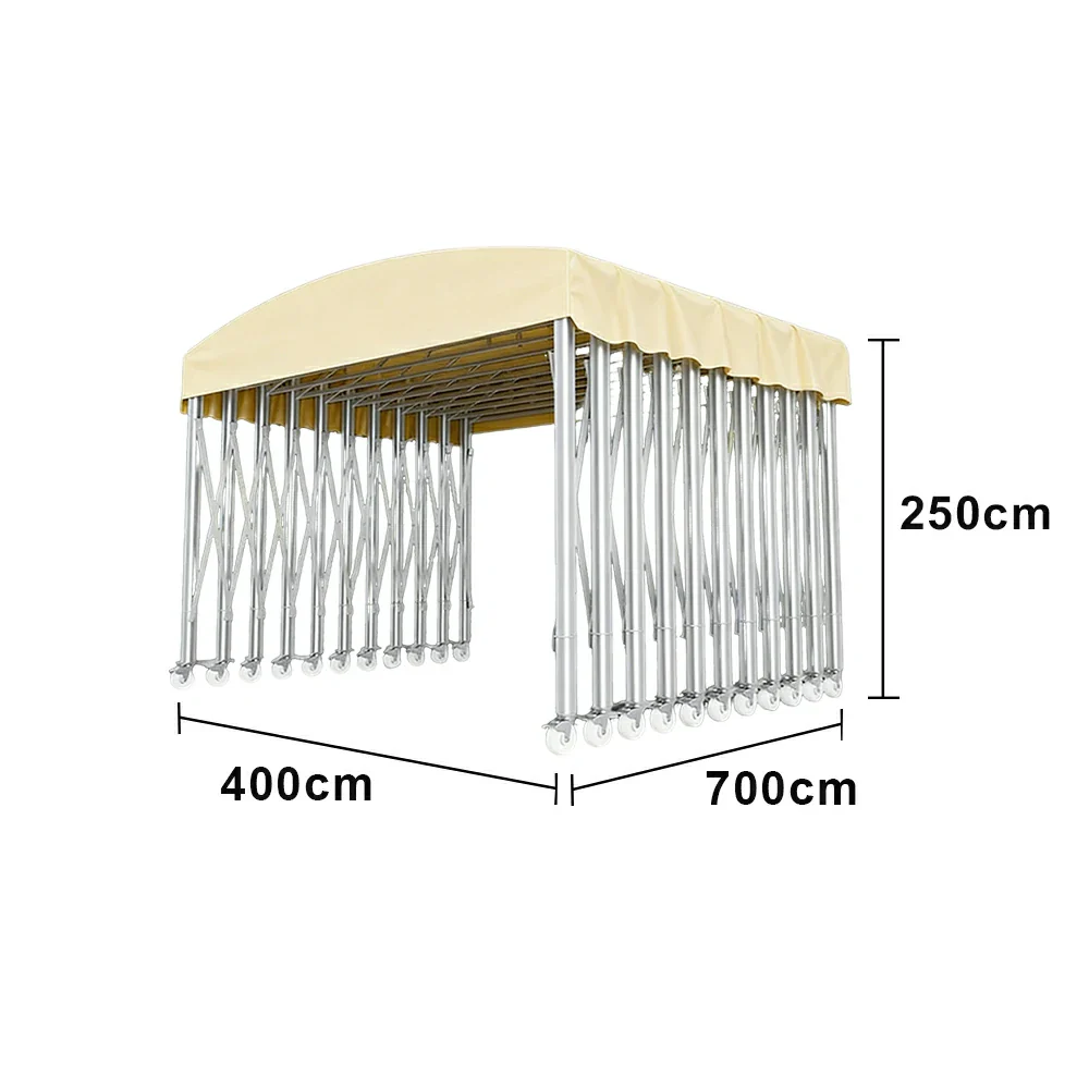 TREKKA Outdoor Retractable Canopy Tent - 5/7/8m Heavy-Duty Telescopic Frame with Lockable Wheels, Waterproof & UV-Resistant Fabric, Space-Saving Design - Beige - Image 6