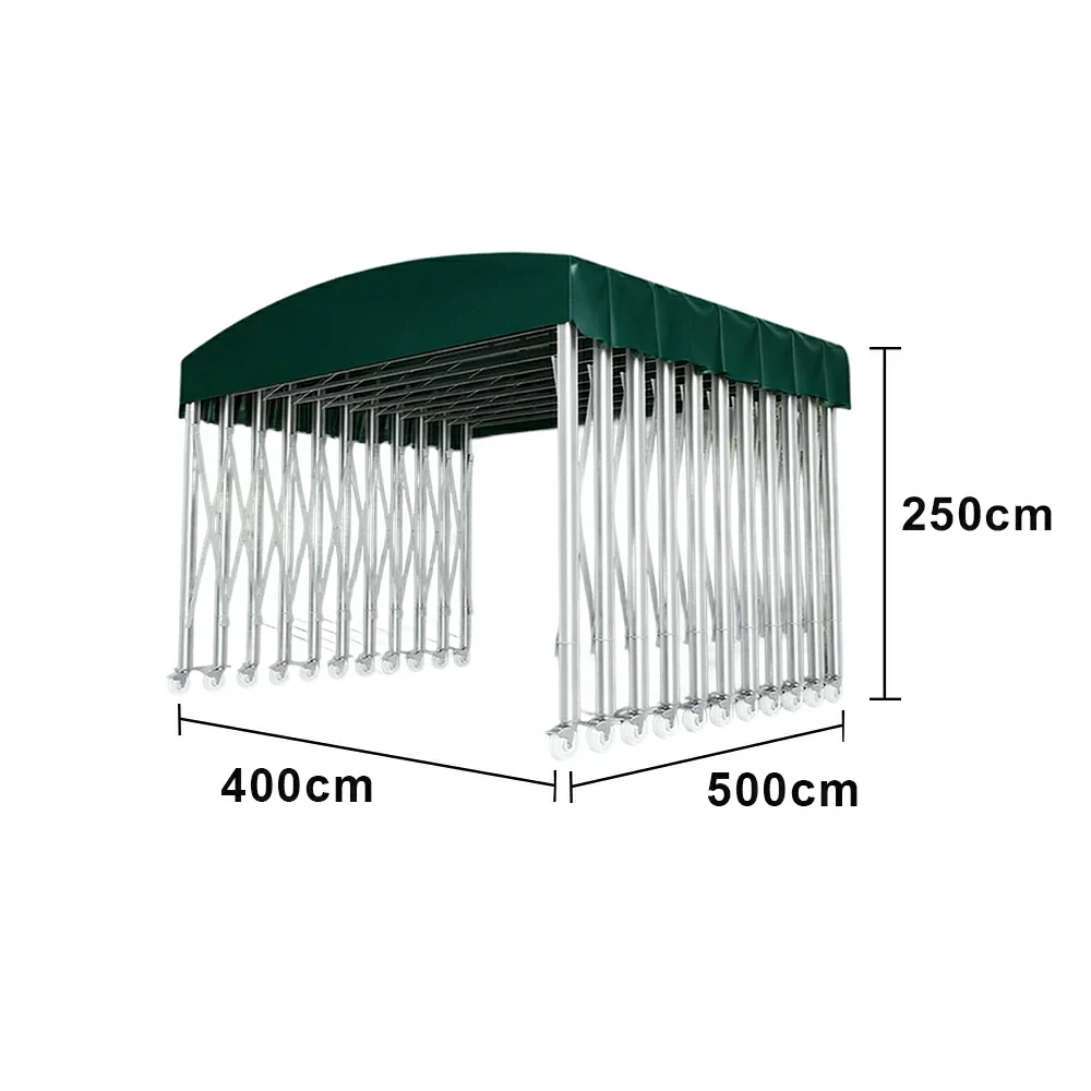 TREKKA Outdoor Retractable Canopy Tent - 5/7/8m Heavy-Duty Telescopic Frame with Lockable Wheels, Waterproof & UV-Resistant Fabric, Space-Saving Design - Dark Green - Image 5