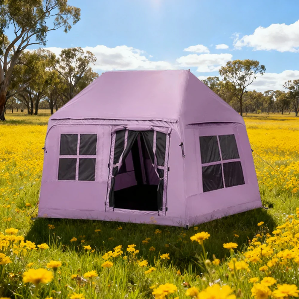 TREKKA Inflatable Cabin Camping Tent - Fast Setup, Air-Beam Structure, Blackout Fabric, Spacious Family Shelter - Pink - Image 4