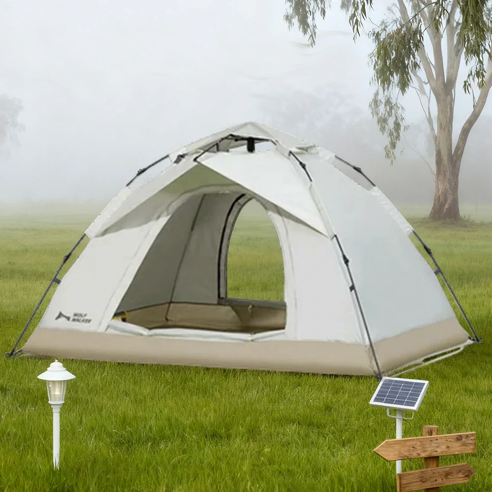 TREKKA Auto-Open Camping Tent UPF50 Plus - Silver-Coated Sun Protection, Dual Doors, Lightweight 2-3 Person Shelter - Off White - Image 4