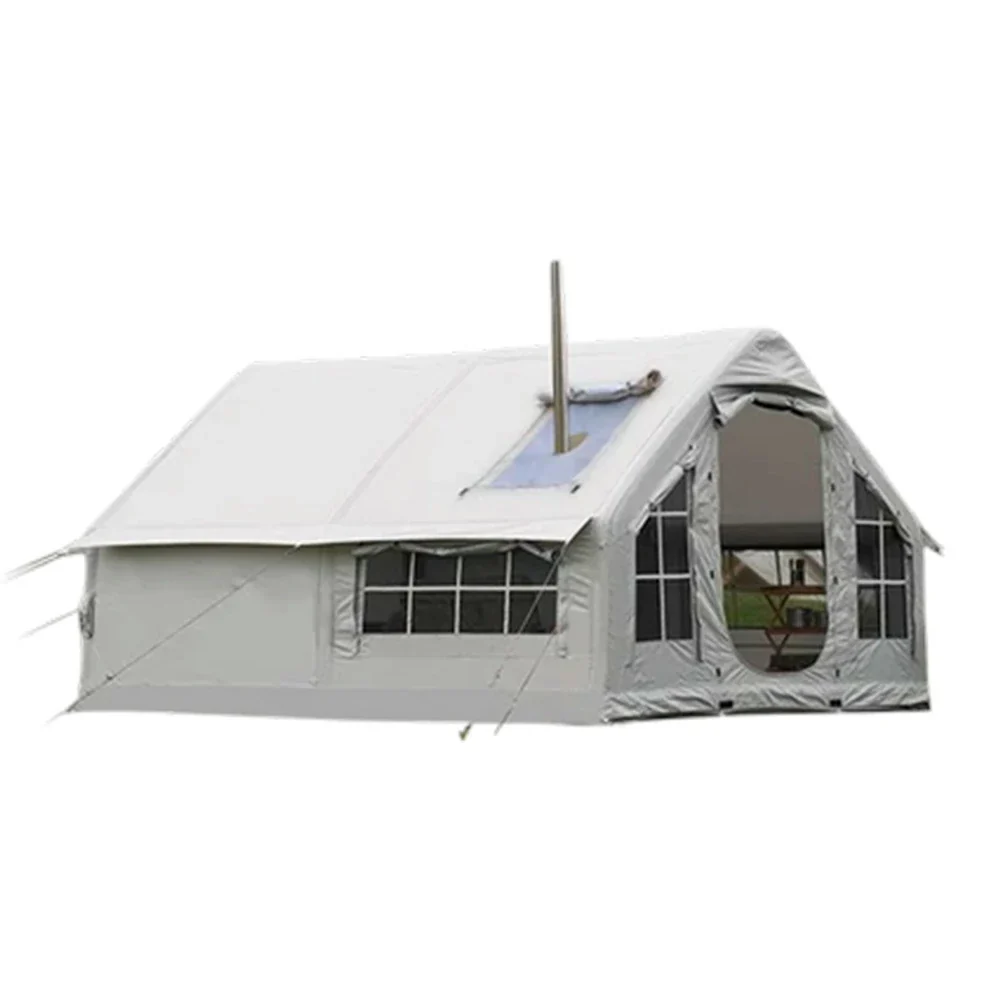 TREKKA 10 Square Meter Integrated Inflatable Camping Tent with Stove Jack & Air Pump - Wind-Resistant, Waterproof, Spacious All-Season Shelter - Grey