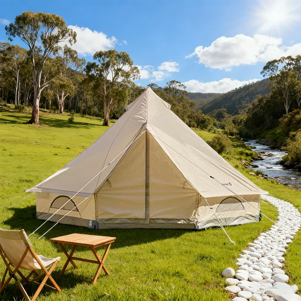TREKKA 14 Square Meter Large Indian-Style Camping Tent - Durable Poly-Cotton Fabric, Spacious Interior, All-Season Outdoor Shelter - Beige - Image 2