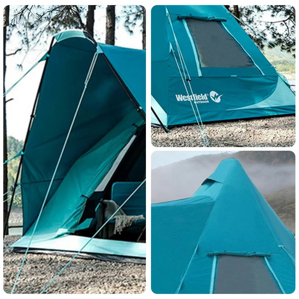 TREKKA 20 Square Meter Inflatable Cotton-Touch Tent - Integrated TPU Air Columns, Wind-Resistant, Waterproof, Spacious 4-8 Person Shelter - Blue - Image 3