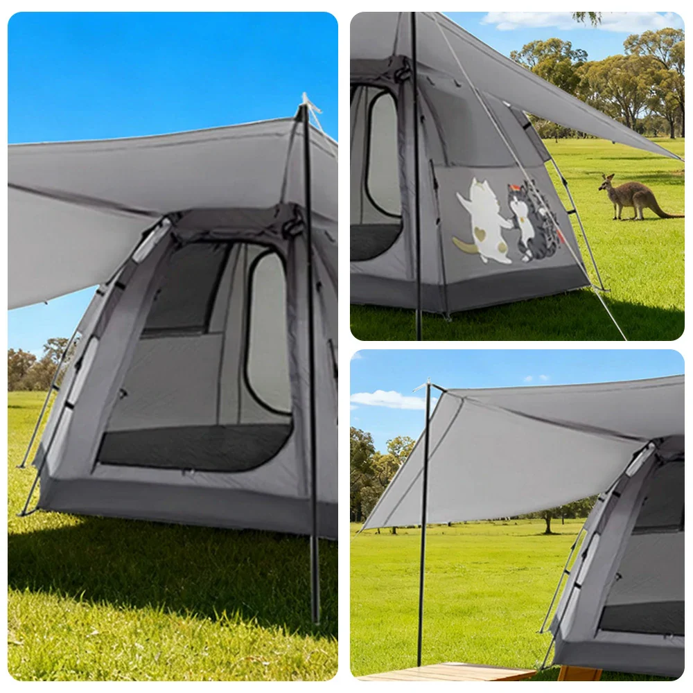 TREKKA Auto-Open Camping Tent with Extended Front Canopy - Fast Setup, Fiberglass Poles, Spacious 4-6 Person Shelter - Elephant Grey - Image 3