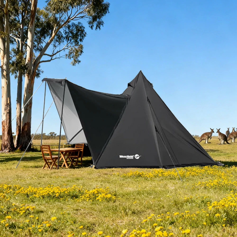 TREKKA Pole-Free Pyramid Camping Tent with Silver-Coated Fabric - Spacious Interior, Sun & Rain Protection, Multi-Setup Shelter - Silver - Image 2