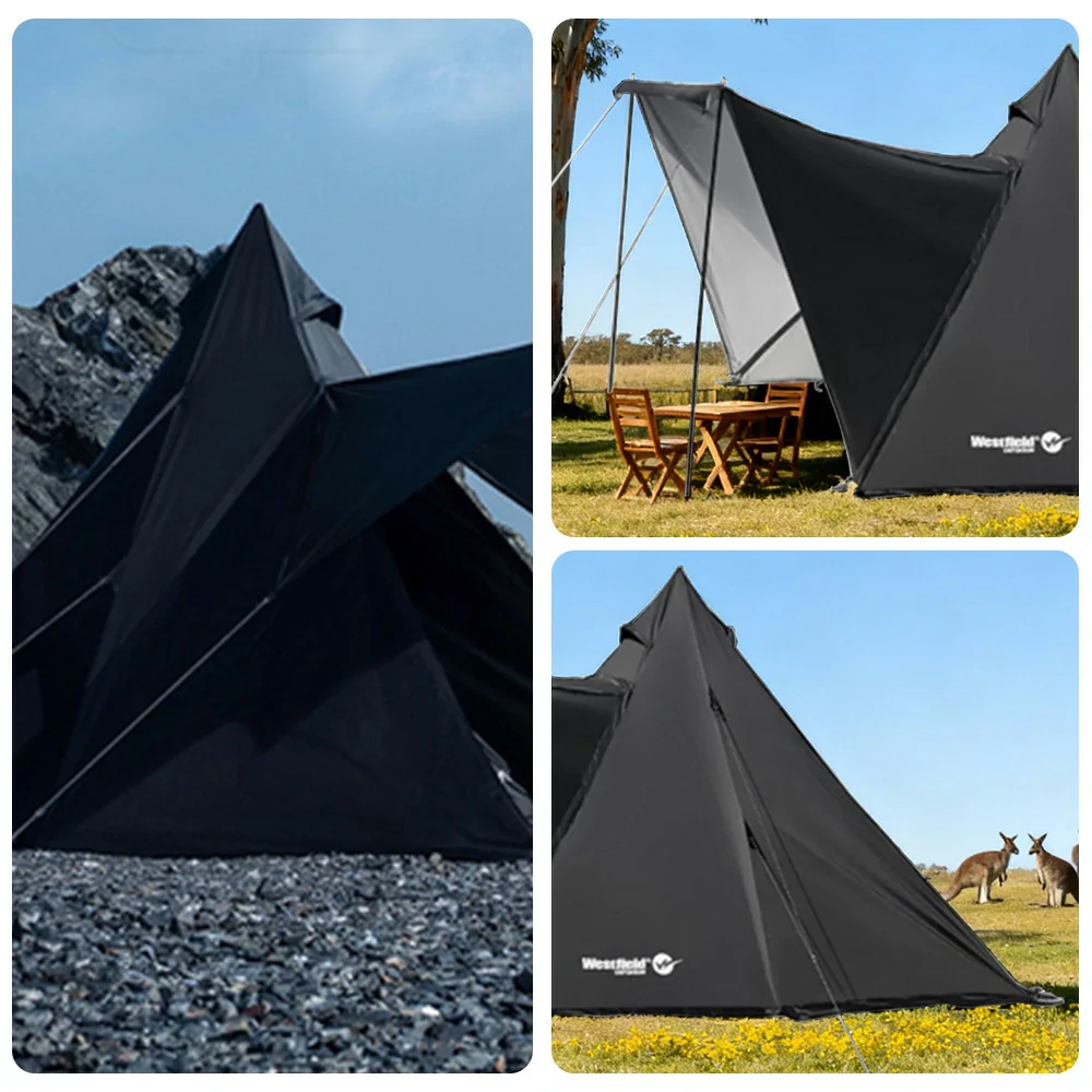 TREKKA Pole-Free Pyramid Camping Tent with Silver-Coated Fabric - Spacious Interior, Sun & Rain Protection, Multi-Setup Shelter - Silver - Image 3
