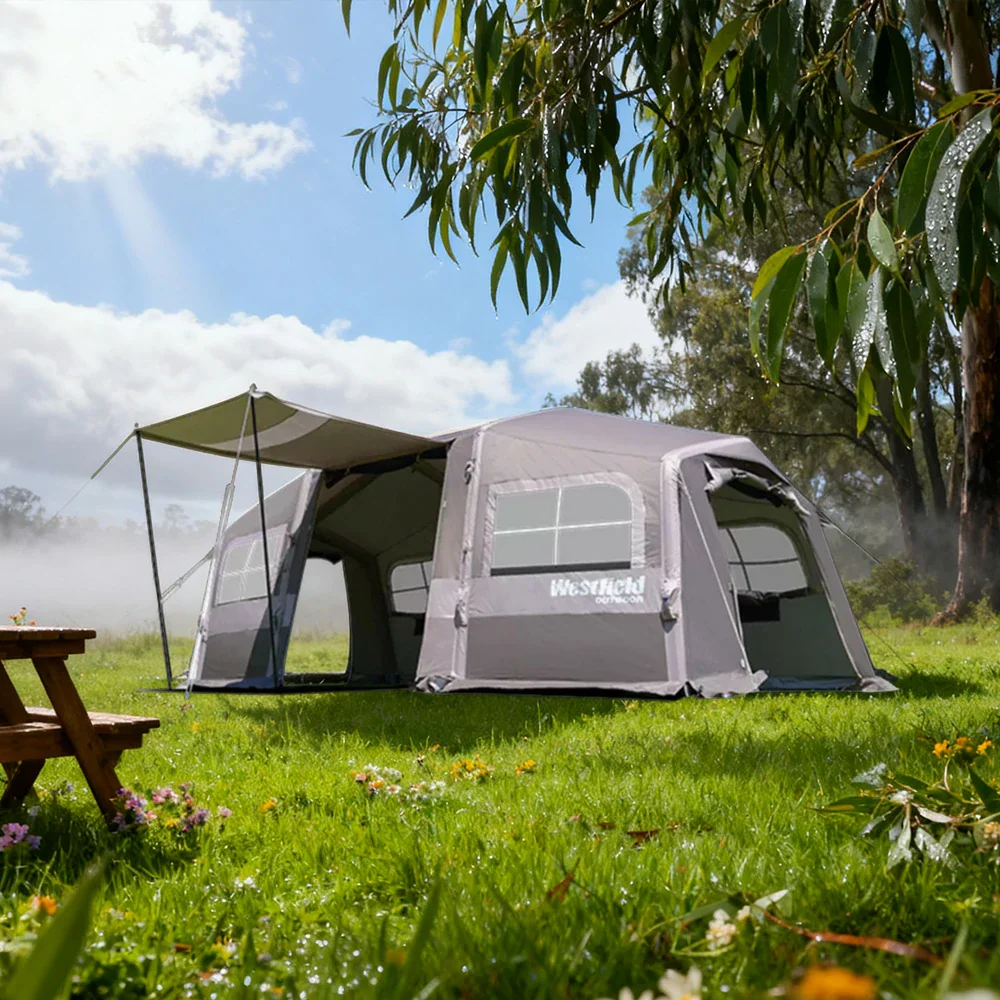 TREKKA Inflatable Tunnel Camping Tent with 21 Sq. m Extra-Large Space and Stove Jack - Fast Setup, Family & Winter Camping Shelter - Grey - Image 2