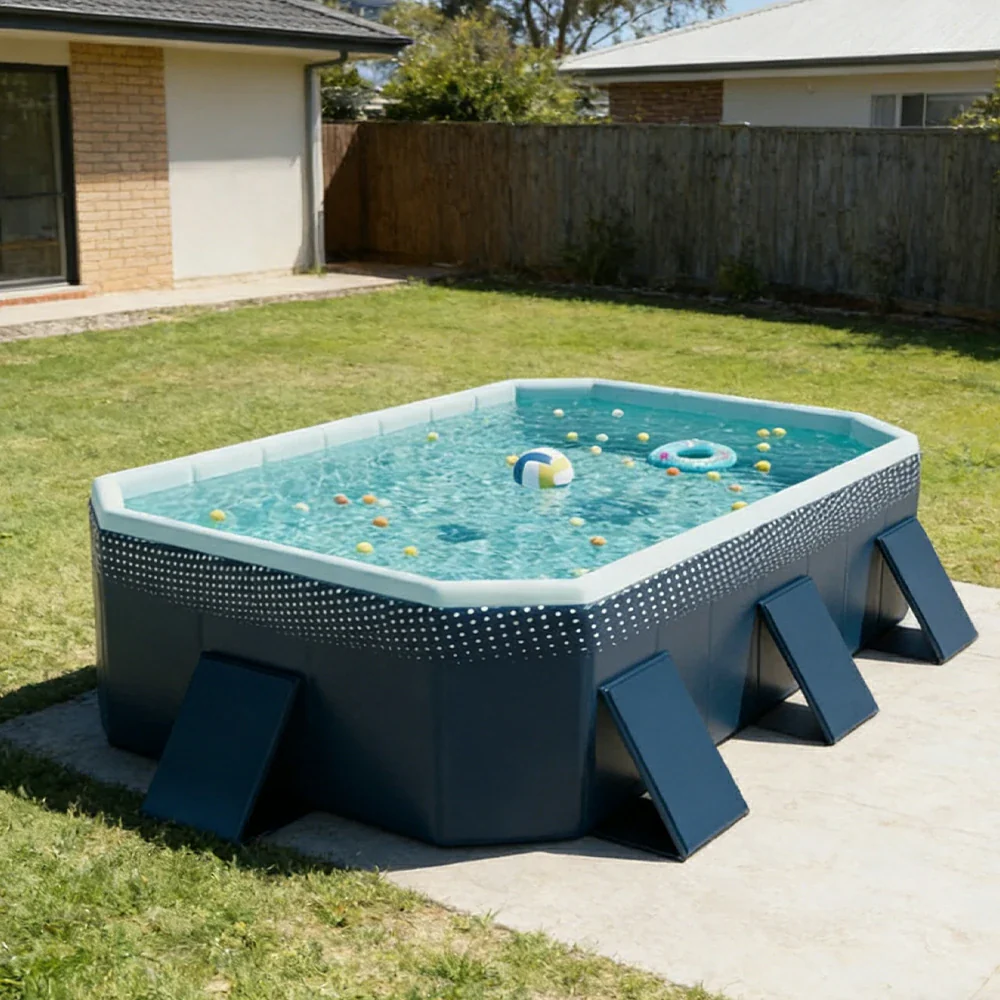 TREKKA Reinforced Family Swimming Pool Double Layer Composite High Strength 160/210/260cm Family Backyard Use - Dark Blue - Image 16