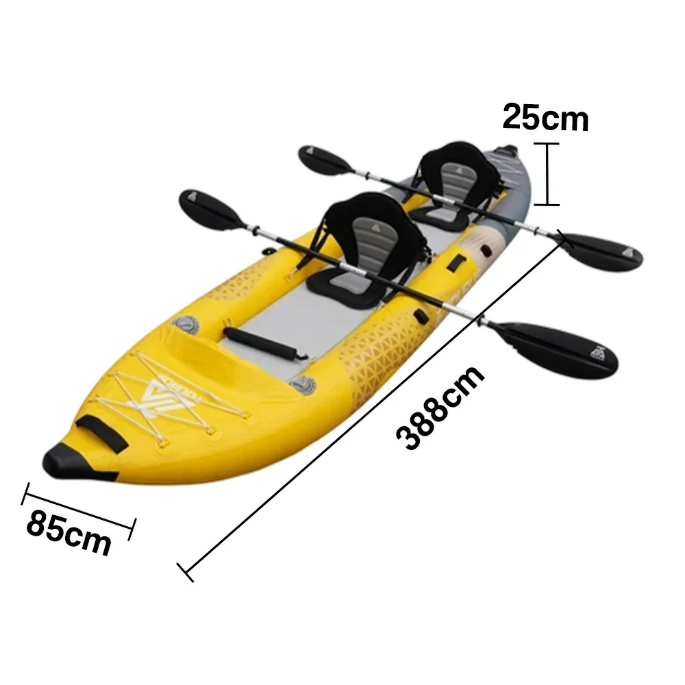 TREKKA 328/388/420cm Inflatable Kayak Elastic Seat, Durable PVC, High-Pressure Valve, Quick-Release Fins, Ideal for Sea & Lake Fishing - Yellow - Image 10