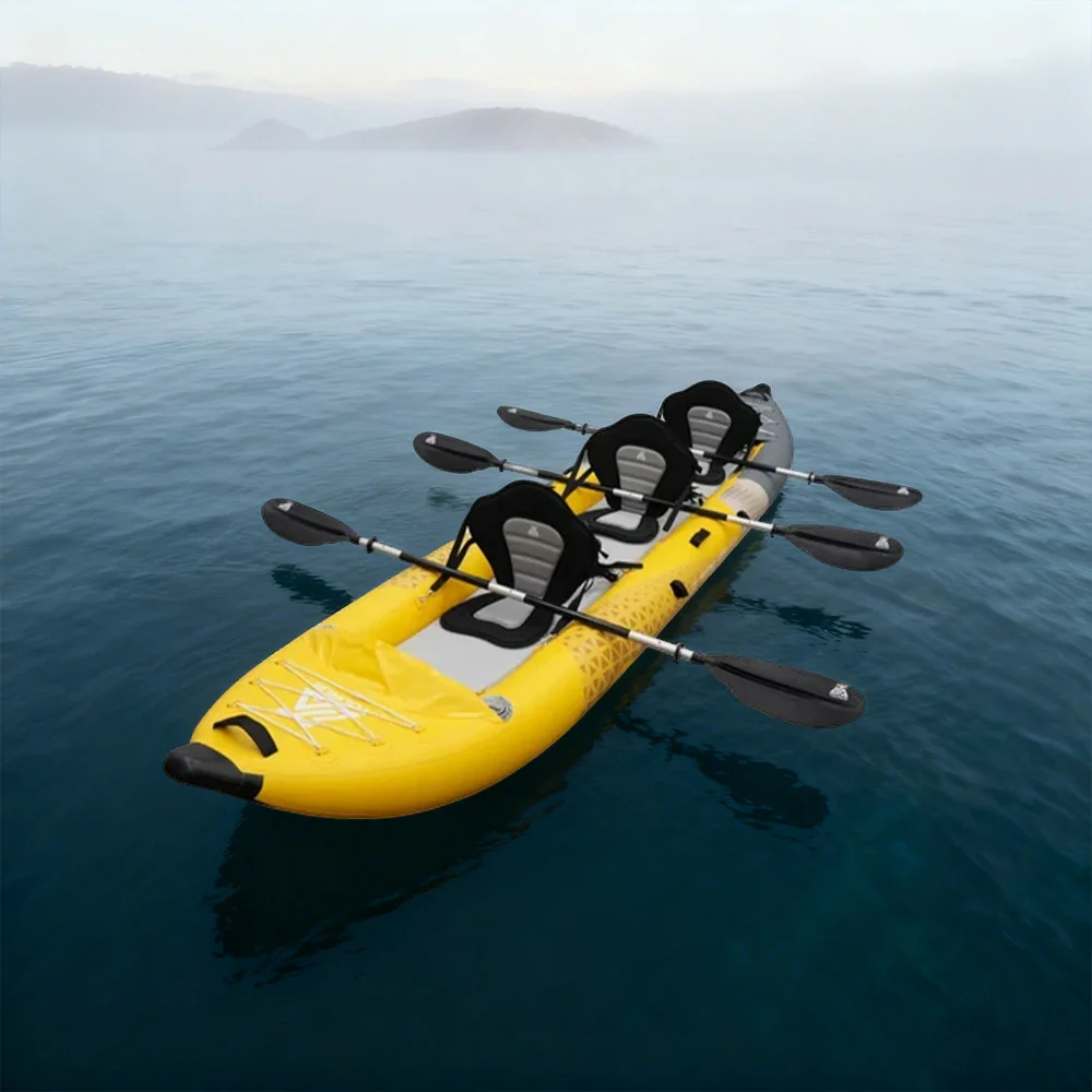 TREKKA 328/388/420cm Inflatable Kayak Elastic Seat, Durable PVC, High-Pressure Valve, Quick-Release Fins, Ideal for Sea & Lake Fishing - Yellow - Image 12