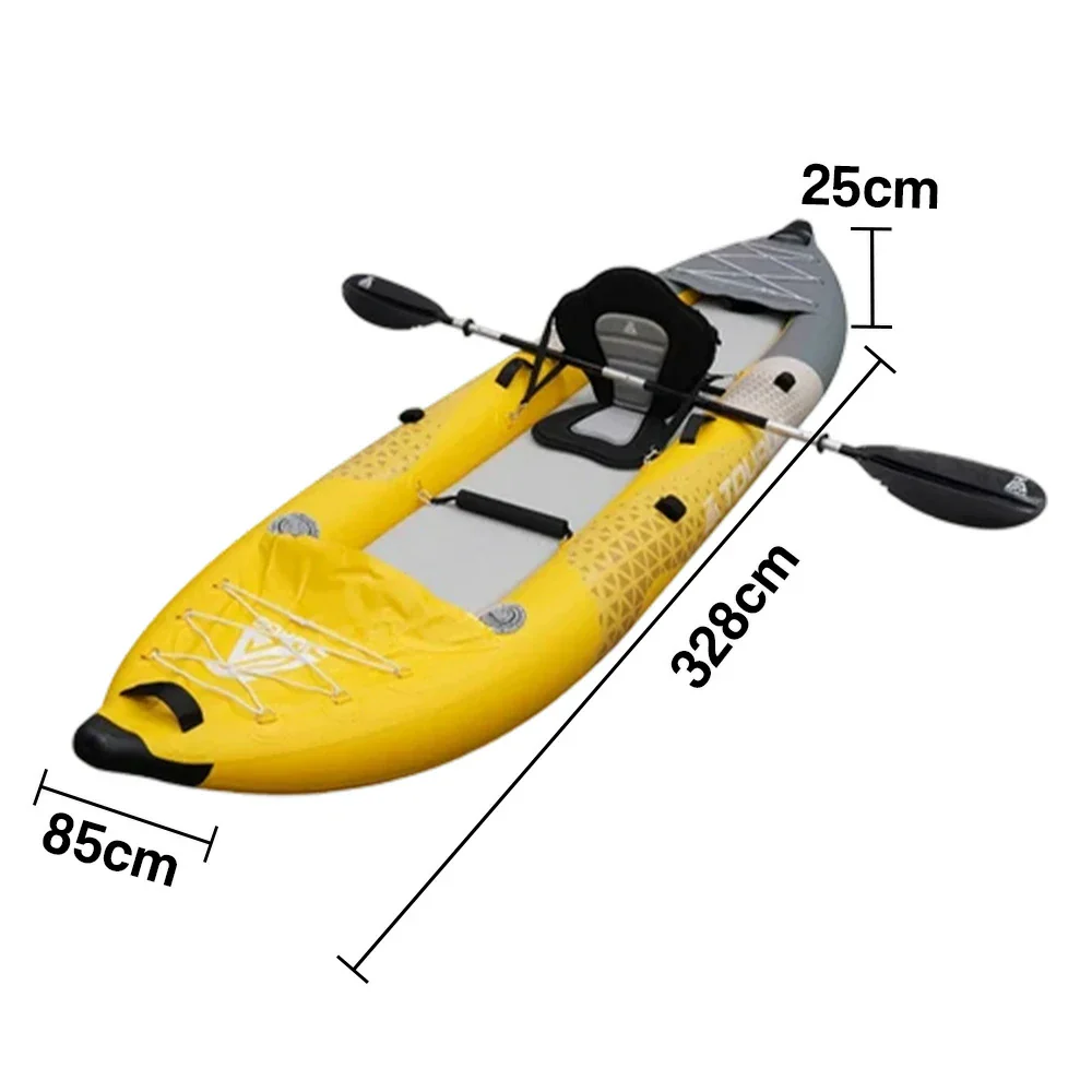 TREKKA 328/388/420cm Inflatable Kayak Elastic Seat, Durable PVC, High-Pressure Valve, Quick-Release Fins, Ideal for Sea & Lake Fishing - Yellow - Image 5