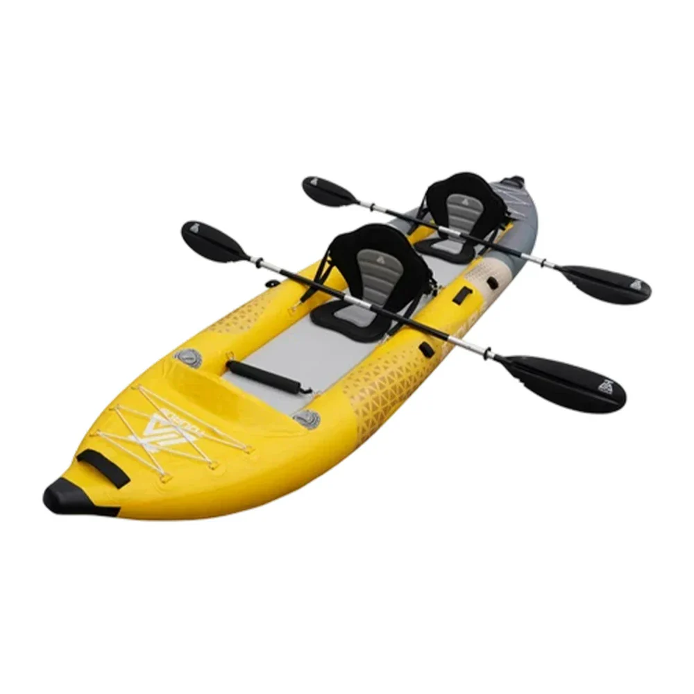 TREKKA 328/388/420cm Inflatable Kayak Elastic Seat, Durable PVC, High-Pressure Valve, Quick-Release Fins, Ideal for Sea & Lake Fishing - Yellow - Image 6