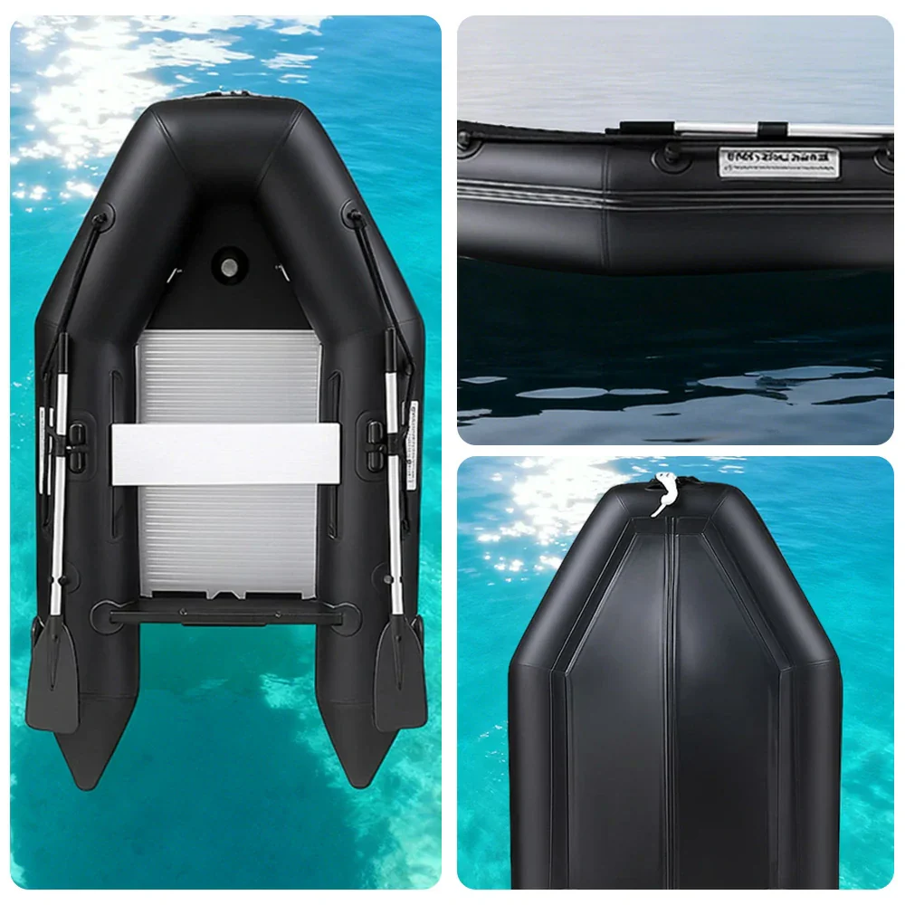 TREKKA 230/280cm Inflatable Kayak Durable PVC Construction Multi-Chamber Design Quick-Drain Valve Ideal for Fishing & Recreation - Black - Image 3
