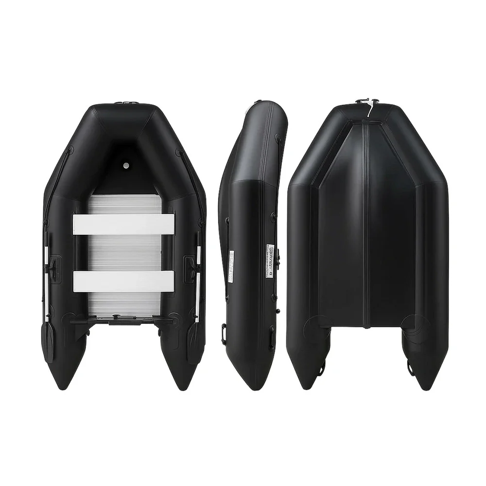 TREKKA 230/280cm Inflatable Kayak Durable PVC Construction Multi-Chamber Design Quick-Drain Valve Ideal for Fishing & Recreation - Black - Image 6
