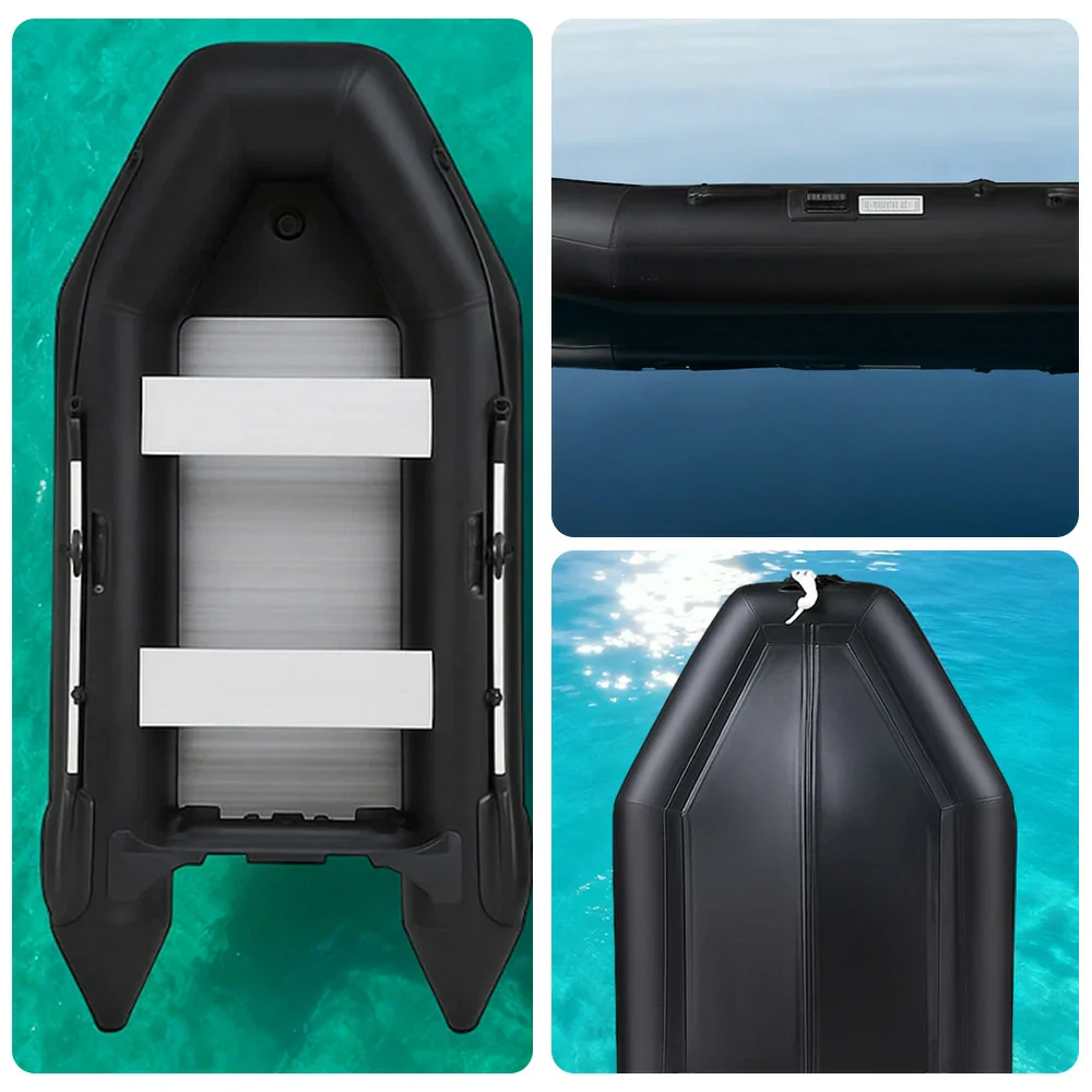 TREKKA 330cm Inflatable Kayak Durable PVC Construction Multi-Chamber Design Quick-Drain Valve Ideal for Fishing & Recreation - Black - Image 3