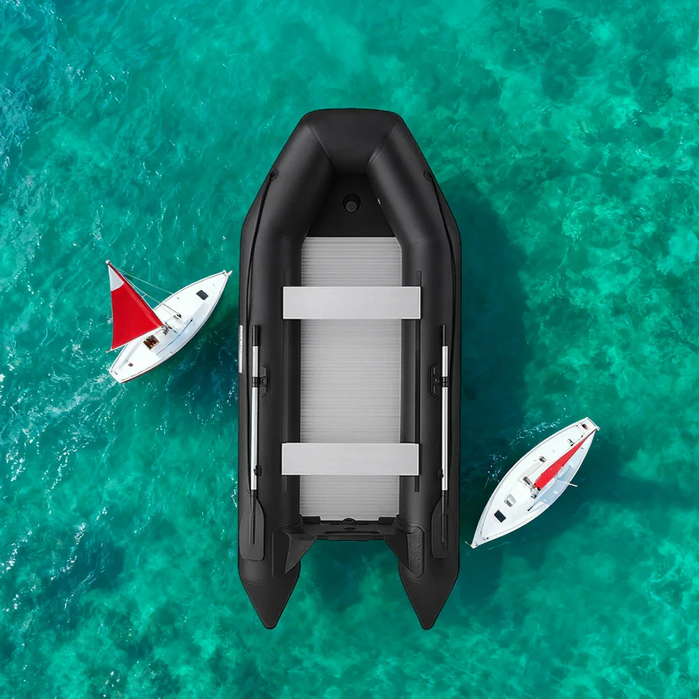 TREKKA 380cm Inflatable Kayak Durable PVC Construction Multi-Chamber Design Quick-Drain Valve Ideal for Fishing & Recreation - Black - Image 2