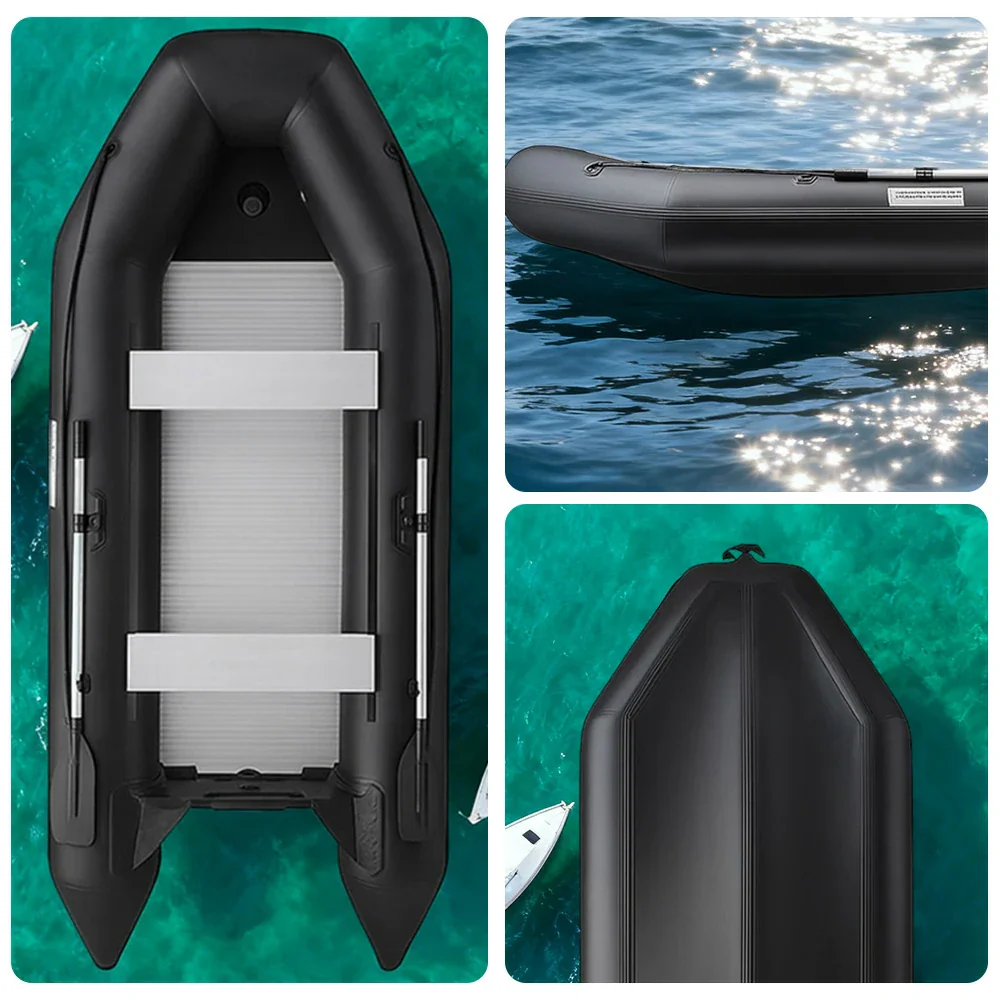 TREKKA 380cm Inflatable Kayak Durable PVC Construction Multi-Chamber Design Quick-Drain Valve Ideal for Fishing & Recreation - Black - Image 3