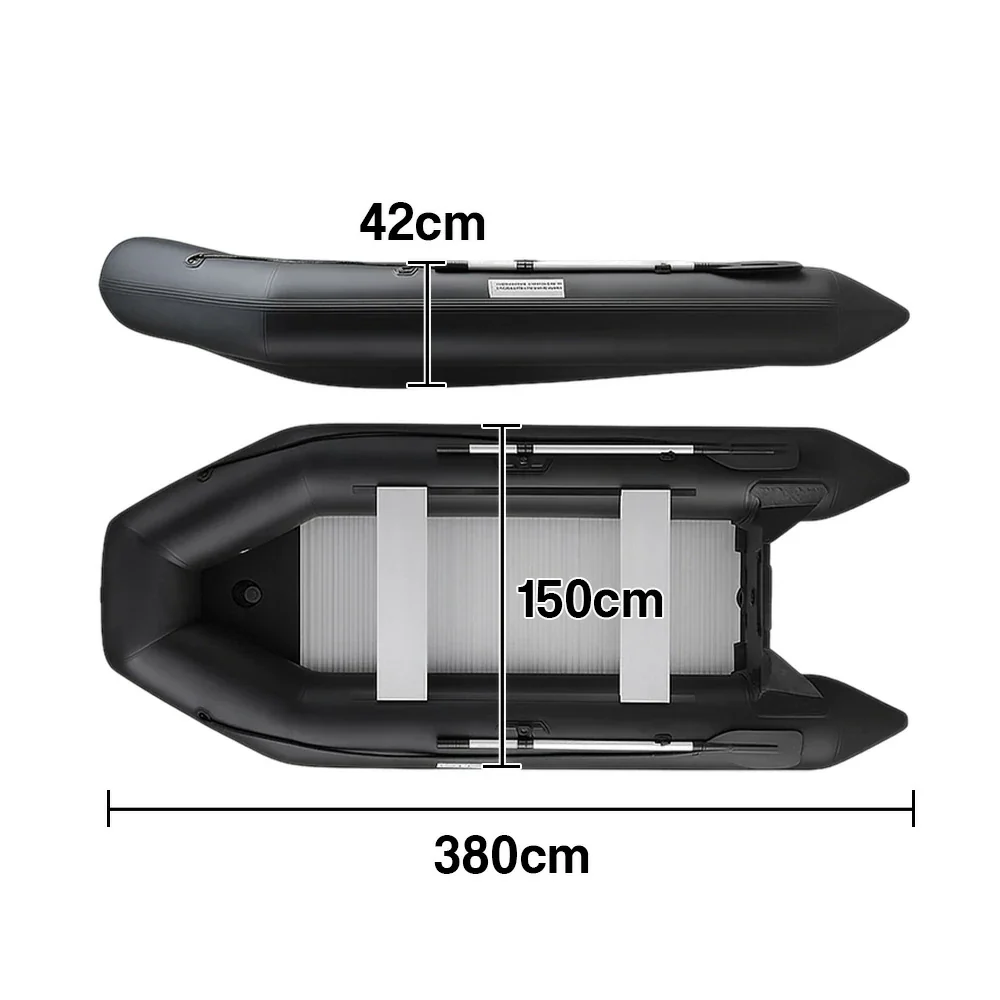 TREKKA 380cm Inflatable Kayak Durable PVC Construction Multi-Chamber Design Quick-Drain Valve Ideal for Fishing & Recreation - Black - Image 5