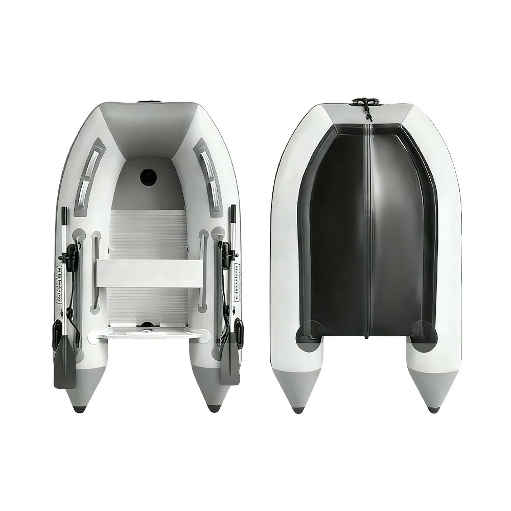 TREKKA 230/330/430cm Inflatable Kayak Durable PVC Construction Multi-Chamber Design Quick-Drain Valve Ideal for Fishing & Recreation - Grey