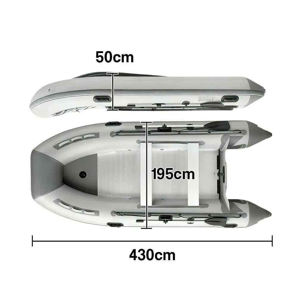 TREKKA 230/330/430cm Inflatable Kayak Durable PVC Construction Multi-Chamber Design Quick-Drain Valve Ideal for Fishing & Recreation - Grey - Image 15