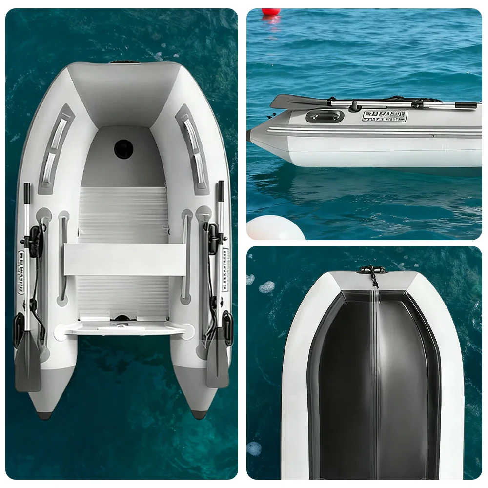 TREKKA 230/330/430cm Inflatable Kayak Durable PVC Construction Multi-Chamber Design Quick-Drain Valve Ideal for Fishing & Recreation - Grey - Image 3