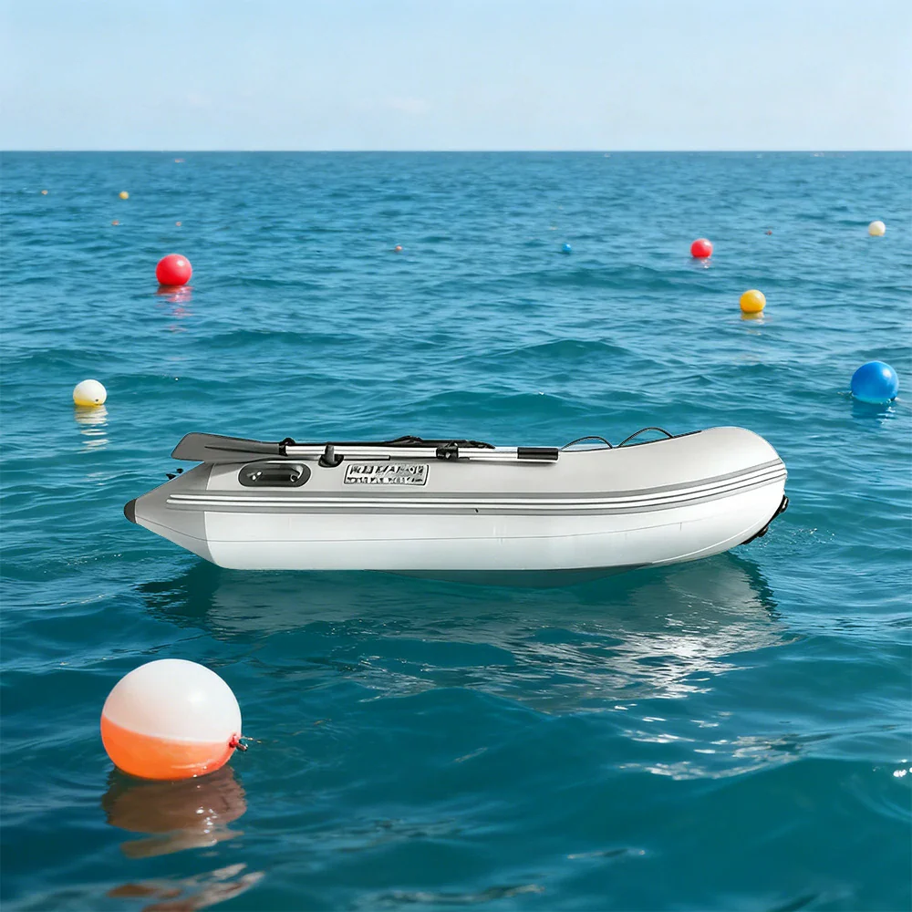 TREKKA 230/330/430cm Inflatable Kayak Durable PVC Construction Multi-Chamber Design Quick-Drain Valve Ideal for Fishing & Recreation - Grey - Image 4