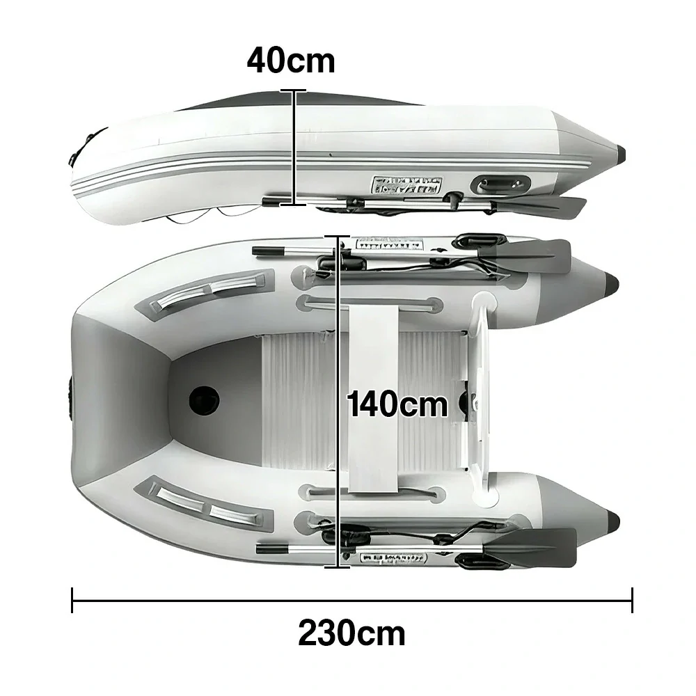 TREKKA 230/330/430cm Inflatable Kayak Durable PVC Construction Multi-Chamber Design Quick-Drain Valve Ideal for Fishing & Recreation - Grey - Image 5