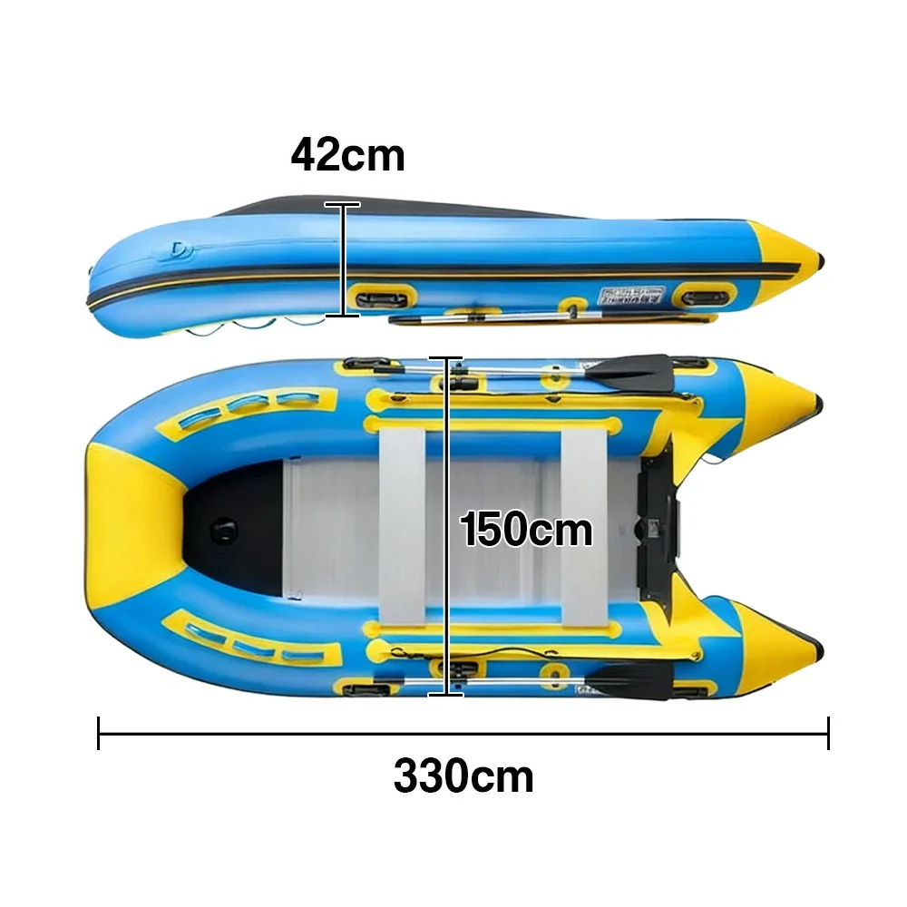 TREKKA 230/330/380cm Inflatable Kayak Durable PVC Construction Multi-Chamber Design Quick-Drain Valve Ideal for Fishing & Recreation - Blue - Image 10
